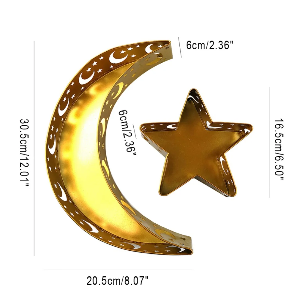 2022 New Ramadan Decoration Tray Dry Fruit Nuts Snacks Storage Plate Dinner Pallet Moon Star Iron Home Decor Holiday Supplies