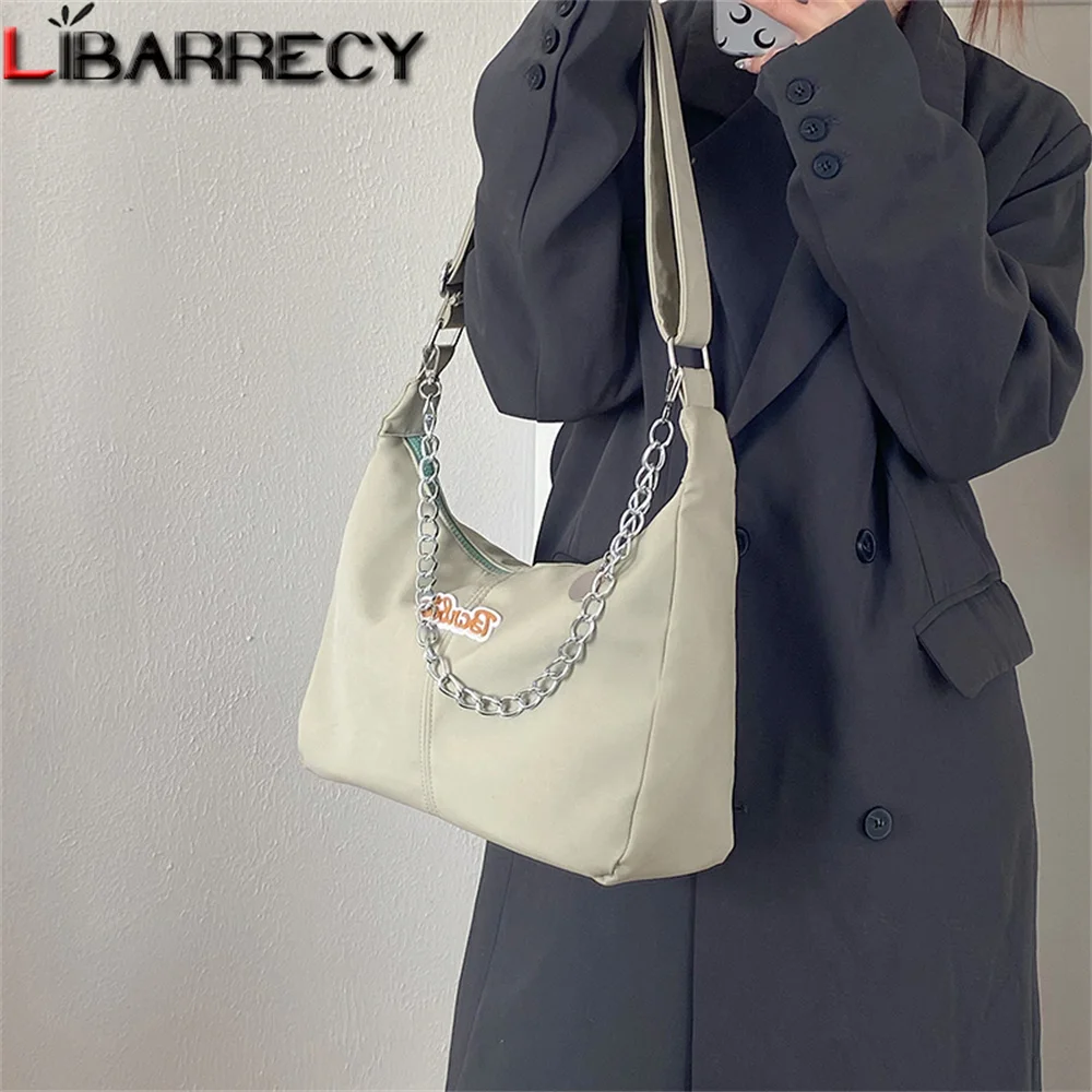 

Fashion Chain Shoulder Strap Design Quality Nylon Ladies Shoulder Bag Solid Color New Women Crossbody Bags for Students Bolsos