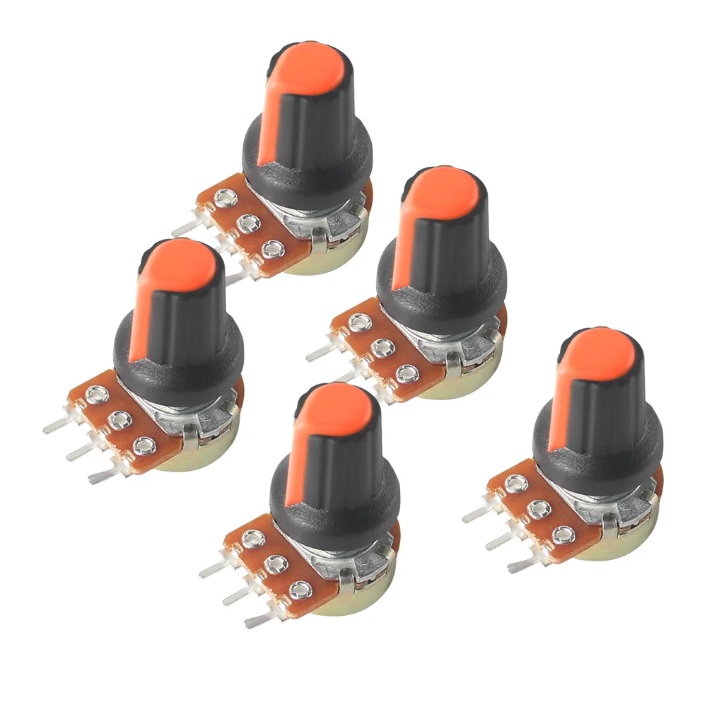 

5Set WH148 15mm 3pin Linear Potentiometer 1K 2K 5K 10K 20K 50K 100K 250K 1M with Orange AG2 Knob Cap Potentiometers Kit