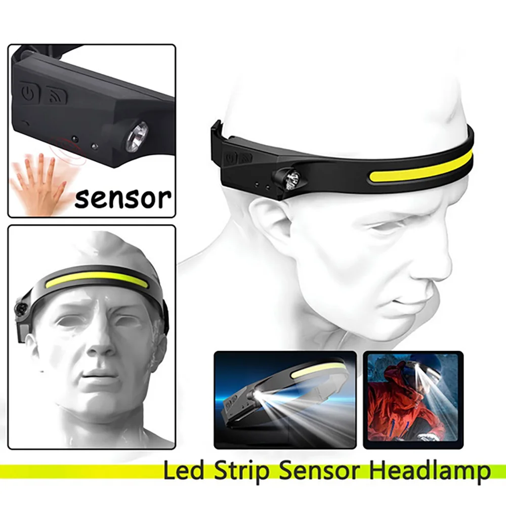 

LED Sensor Headlight Flashlight USB Rechargeable Head Lamp Waterproof Head Light COB Headlamp Outdoor Night Running Headlight