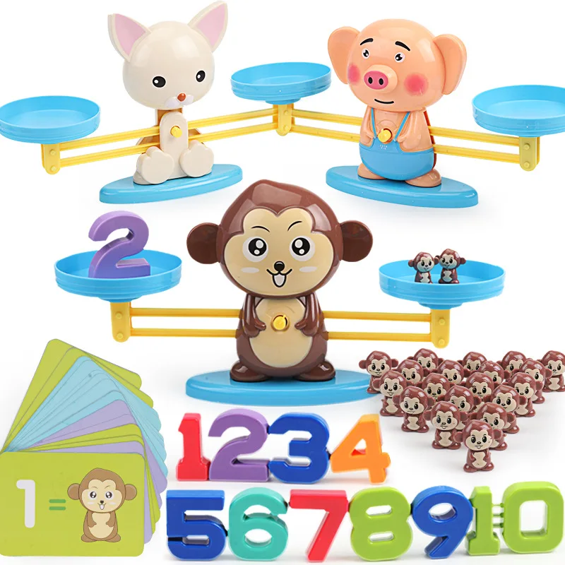 

Montessori Math Animal Figure Digital Balance Scale Toy Educational Balancing Scale Number Board Game Kids Preschool Toys