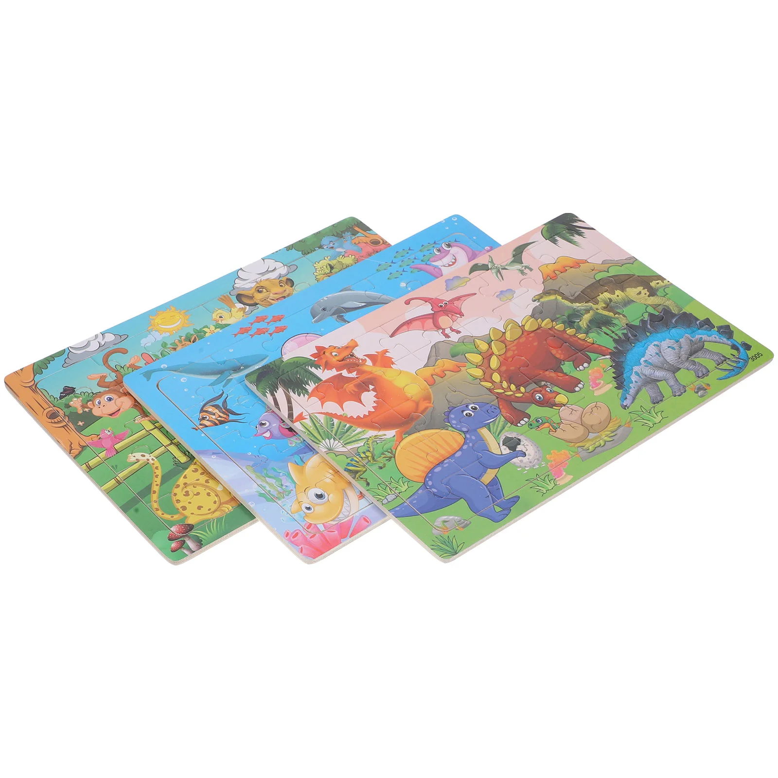 

3 sets of Wooden Animal Puzzle Colorful Animal Puzzle DIY Cartoon Puzzles