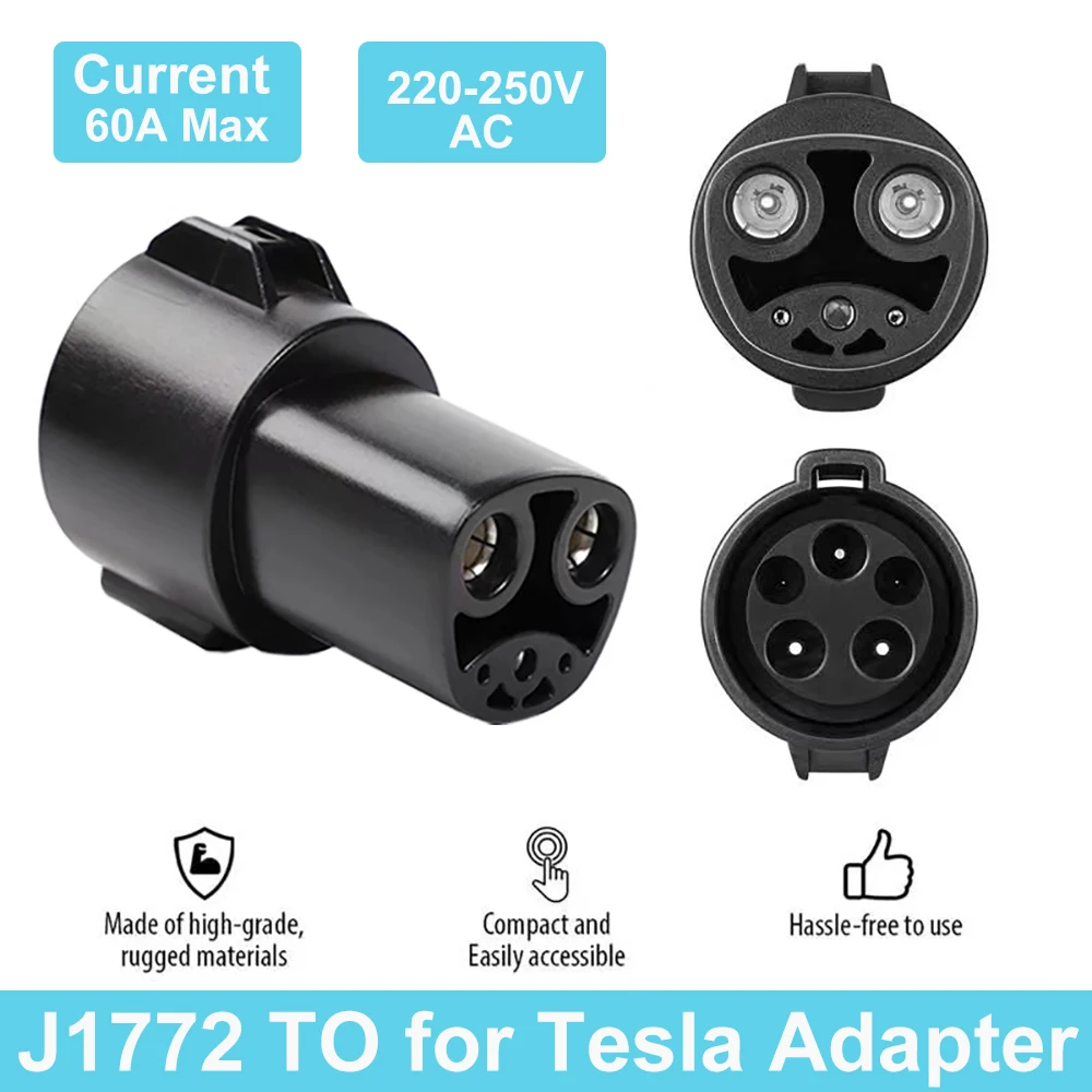

Max 60A EV Charger Adapter Electric Car Charging Connector For Tesla Model X Y 3 S SAE J1772 Type 1 To Adapter For Tesla EVSE