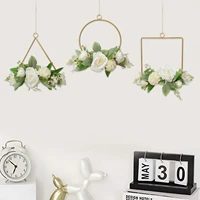 metal hangings hoop wreath metal hangings hoop wreath camellia flowers white and willow leaves vine metal ring garland for