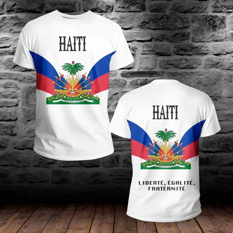 

Футболка Мужская/женская с эмблемой страны, забавная Повседневная рубашка с коротким рукавом, с рисунком флага Карибского моря, острова Гаити, Ретро стиль, уличная одежда