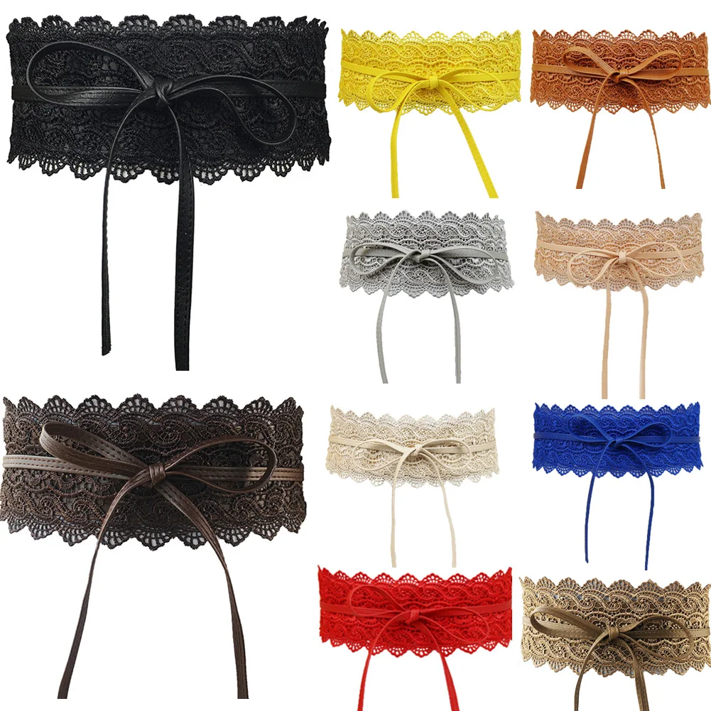 

Bowknot Wide Lace Corset Waist Belt Solid Color Women Slim Fit Belts Lace Cummerbunds Female Dress Waistband Corset Bustiers