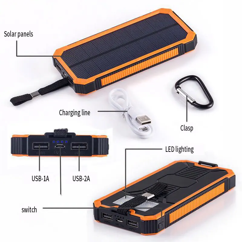 80000mAh Solar Power Bank 2USB Fast Charging External Battery Waterproof Portable External Charger Flashlight for iPhone Xiaomi