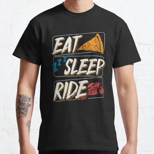 

Мотоциклетная забавная Мужская футболка Eat Sleep Ride с принтом пиццы для BMW Benelli Ghezzi Jawa HONDA Buell Gilera