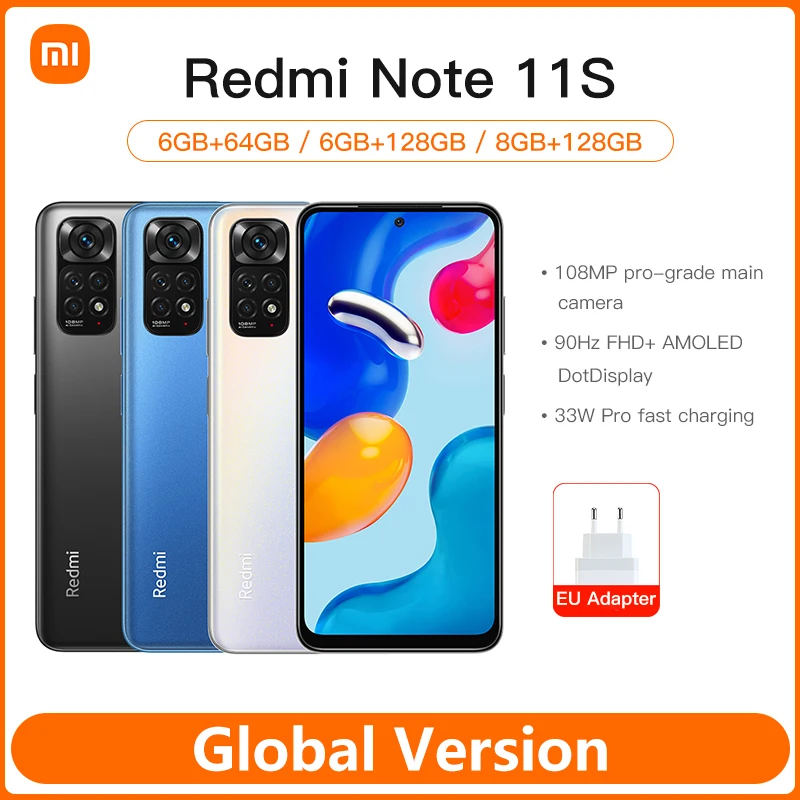 

Global Version Xiaomi Redmi Note 11S Smartphone 64GB/ 128GB Octa Core Helio G96 33W Pro Fast Charging 108MP Quad Camera