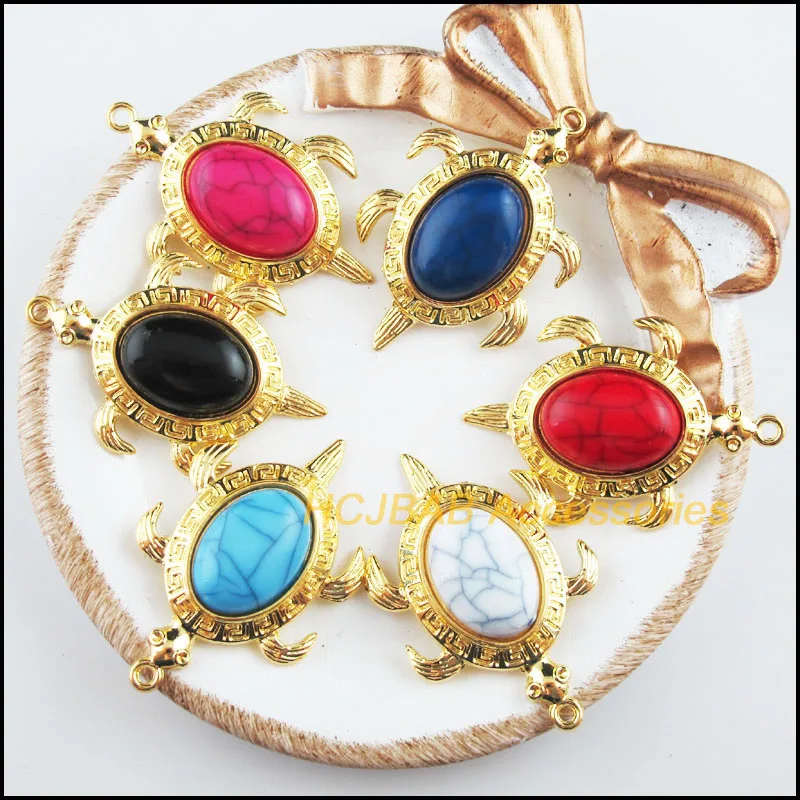 

Fashion 6Pcs Gold Plated Retro Animal Charms Tortoise Mixed Acrylic Pendants 27.5x42mm