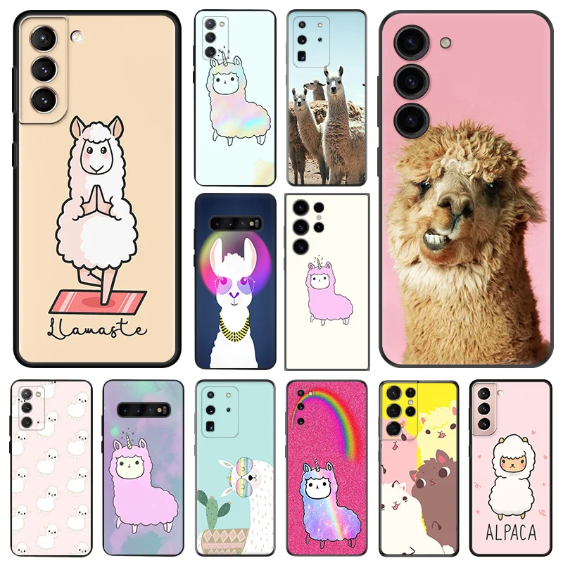 Чехол для телефона Samsung Galaxy S23 S22 женский S21 S20 FE S10 Plus Note 20 Ultra 10 9 Альпака лама животное Черный Мягкий противоударный чехол