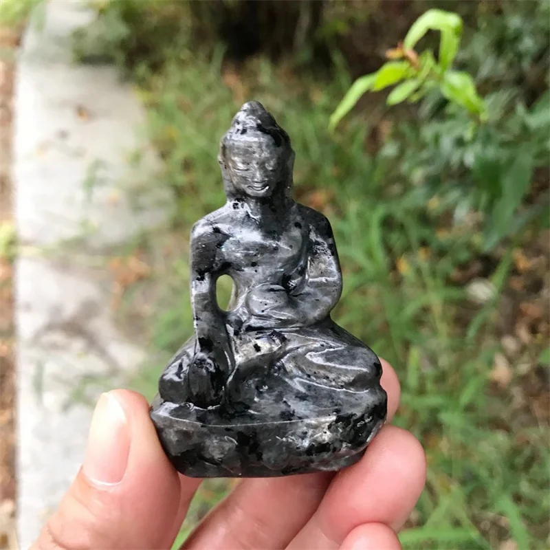 

6cm Natural Larvikite Stone Buddha Carved Crystal Reiki Crafts Room Decor Home Decoration Gift 1pcs