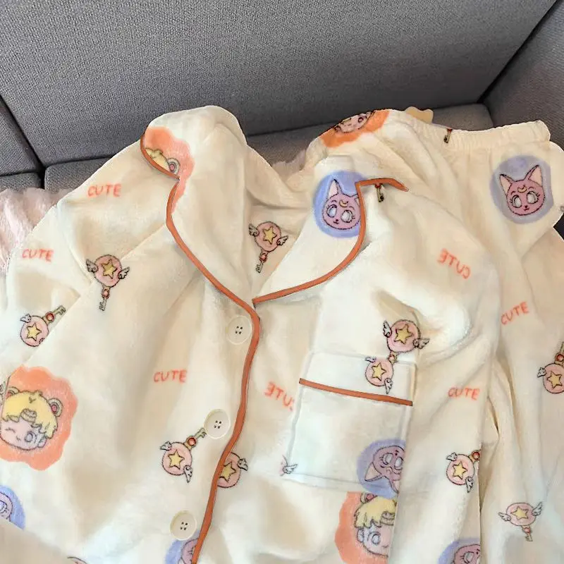 Sailor Moon милые мультяшные коралловые бархатные пижамы для женщин осенне-зимний