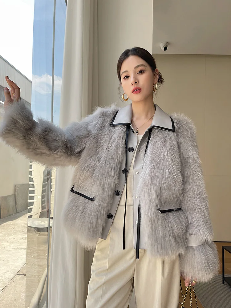 Women Real Fox Fur Coat Autumn Winter Elegant Ladies Thick Warm Double-faced Fur Jacket Goose Down Liner Loose Outewear Female