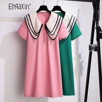 ehqaxin 2022 summer womens dress new casual versatile sweet double doll collar short sleeve pullover dresses for female l 4xl