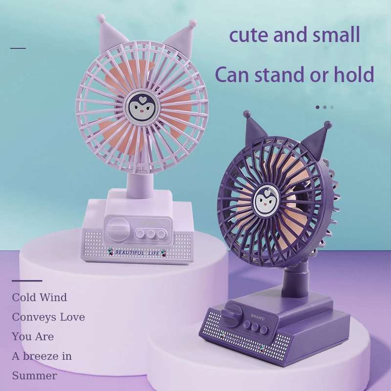 

Kawaii Sanrio Kuromi Cartoon Summer The New USB Charge Dormitory Outdoor Desktop Desktop Mini Fan Portable Daily Necessities