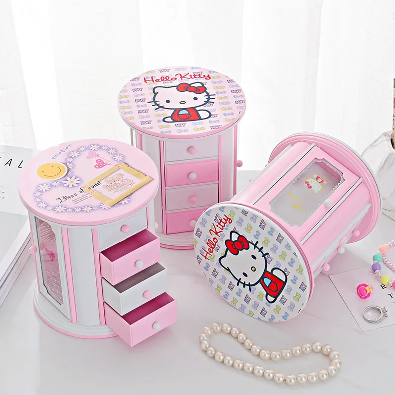 

Hello Kitty Sanrio Kawaii Wind Up Music Jewelry Box with Two Doors 3 Drawers Girl Music Box Girl Birthday Gift Fast Delivery