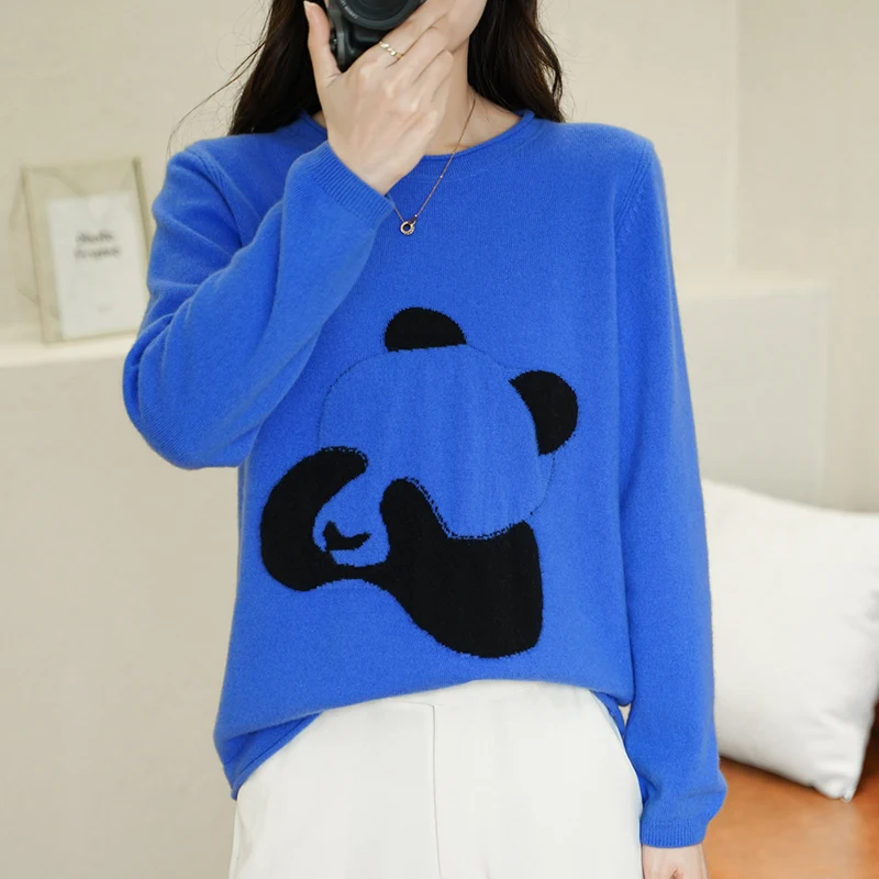 Женский Зимний вязаный Топ 100% жаккардовый кашемировый свитер с круглым вырезом и