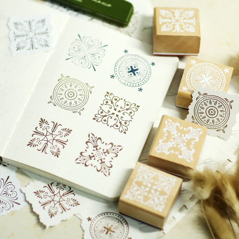 

1Pc Vintage Pattern Stamp Floral Flower Wooden Stamps Square Seal for DIY Craft Assorted Card Making Scrapbook Journal Supplies