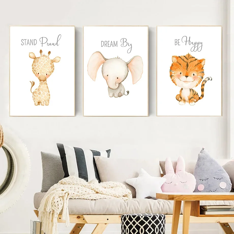 Настенные художественные плакаты с тигром львом слоном жирафом обезьяной зеброй
