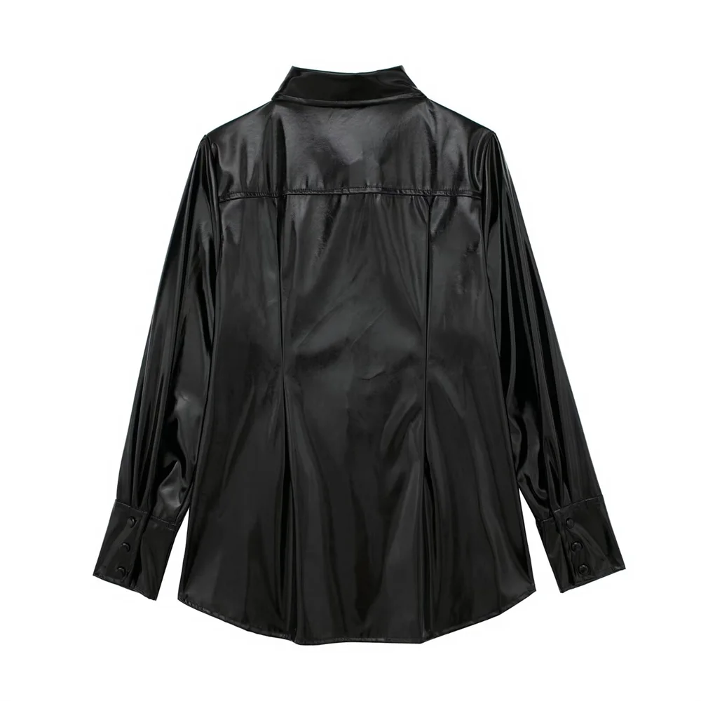 Женская рубашка из искусственной кожи PB &amp ZA однотонная яркая с отворотом и