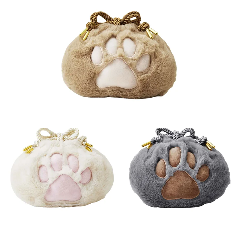 

Japanese Cute Cat Claw Plush Cosmetic Bag Drawstring Storage Bag Bundle Mouth Portable Makeup Bag Lipstick organizer pouch