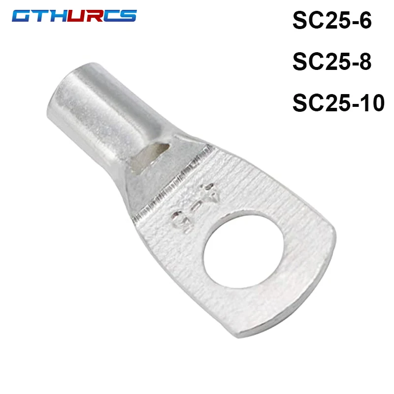 

5/10PCS SC 25-6 25-8 25-10 Wire Nose Terminal SC25 Bare Copper Battery Block Lugs Hole 25mm Wire Type Crimp Cable END Connector