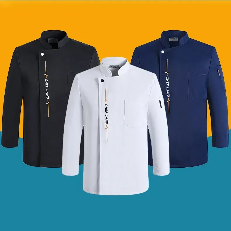 

Белая куртка с длинным рукавом, униформа шеф-повара, рубашка для шеф-повара, для обслуживания кухни, дышащее мужское платье