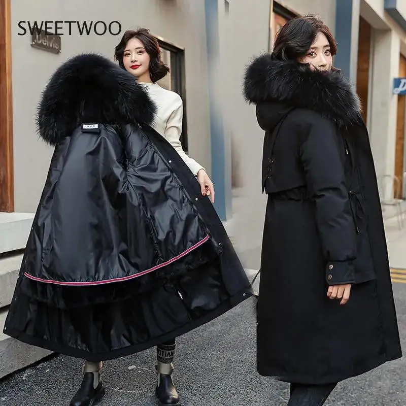 2021 New Snow Wear Winter Jacket Women Parkas Long Coat Fur Hooded Basic Jacket Female Removable Fur Lining Thick Warm Outwear