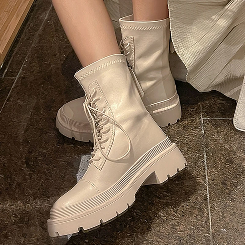 

Женские ботинки стрейч на платформе, черные ботинки на резиновой подошве, с перекрестной шнуровкой, осень 2022