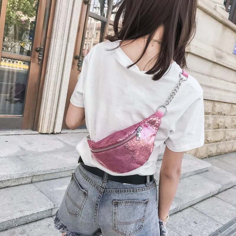 Поясная сумка с пайетками для женщин модная нагрудная сумочка на ремне кошелек