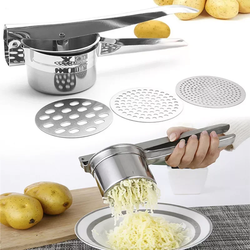 

NEW2023 Potato Mashers Ricers Kitchen Cooking Tools Stainless Steel Pressure Mud Puree Vegetable Fruit Press Maker Garlic Presse