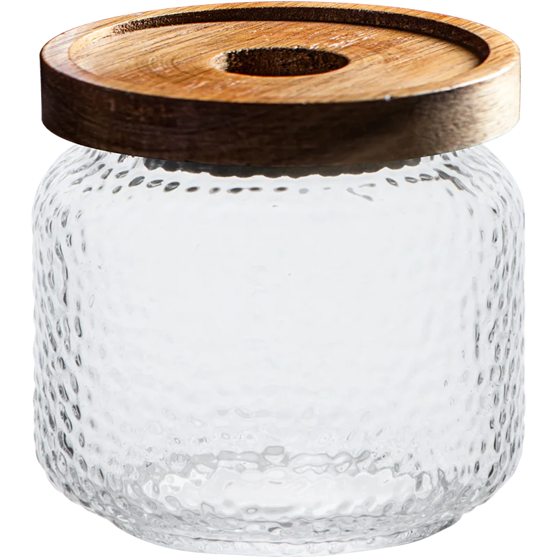 

Transparent Glass Food Sealed Jar Glass Jar Snack Dried Fruit Moisture-Proof Storage Tank Wooden Lid Tea Jar