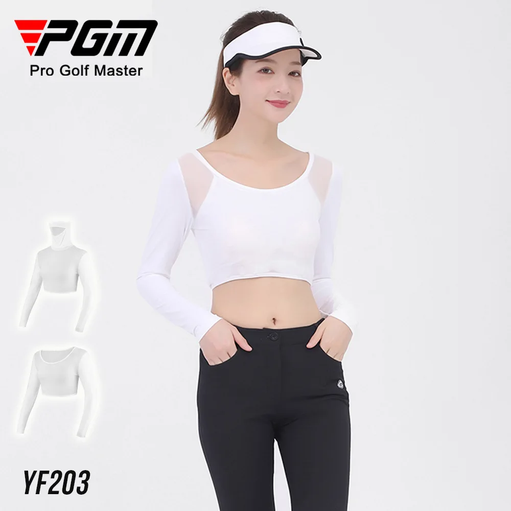 

PGM Womens Ice Silk Cool Shirts Half-Length Long Sleeve Cropped Tops Summer Sunscreen White Golf Underwear with Mask Anti-Uv