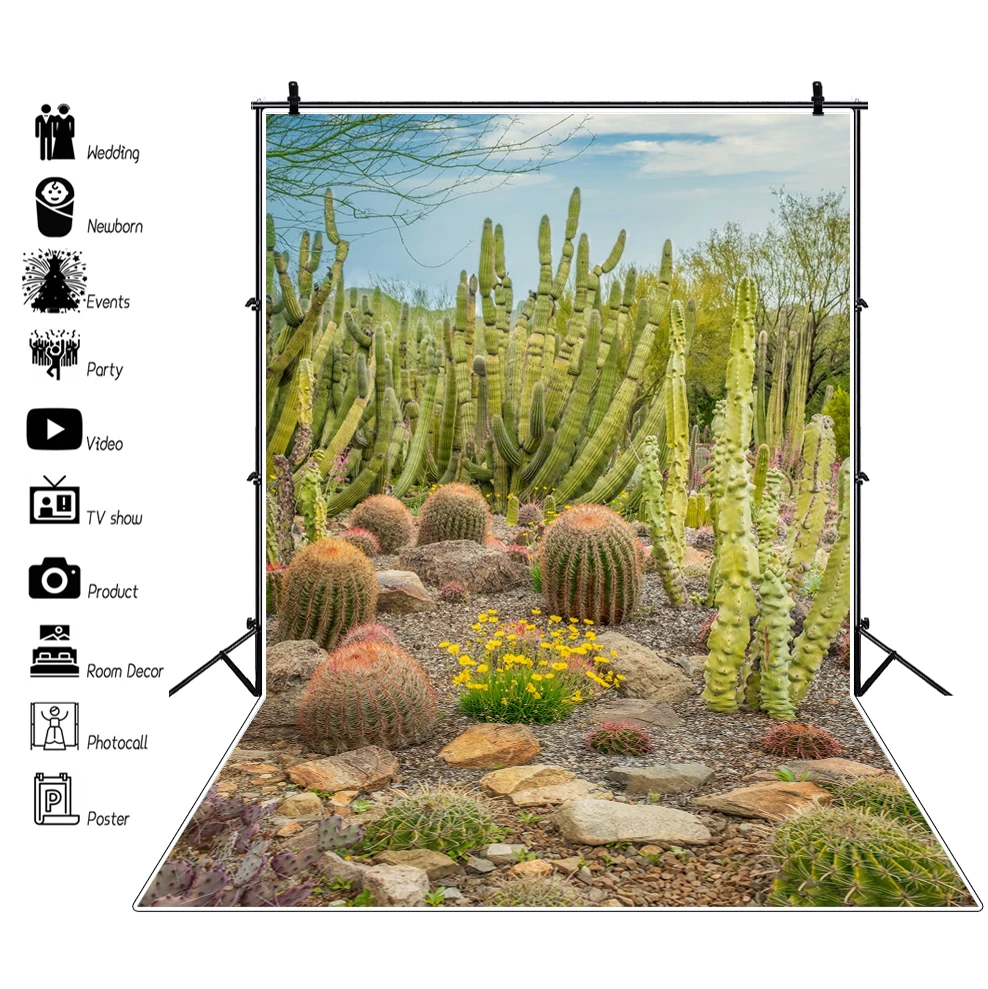

Laeacco Desert Mountain Saguaro Cactus Nature Landscape Photo Backdrop Interior Decor Kids Girl Portrait Photography Background
