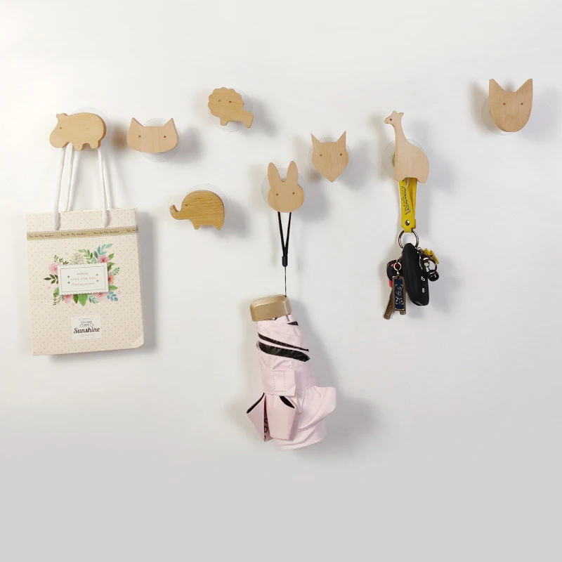 

1Pcs Wooden Hook Creative Nordic Cute Animal Hook Wall Hanging Coat Hook Home Decoration Solid Wood Hook Kitchen Accessories