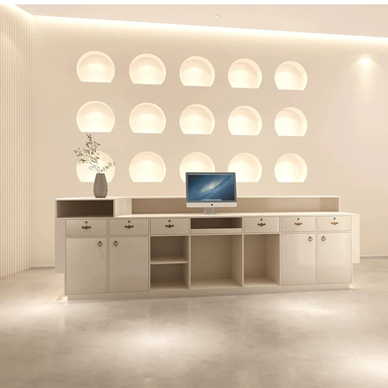 Розовая стойка регистрации Золотая полка для дома салона бизнес-стола изогнутая