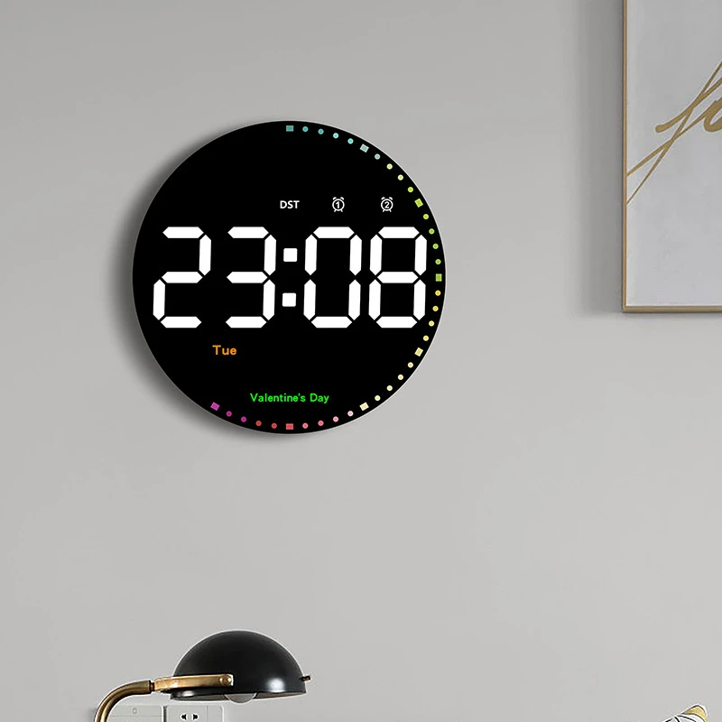 

LED Digital Wall Clock Electronic Large Screen Temperature Date Display with Remote Control Timing for Bedroom Home Office Decor
