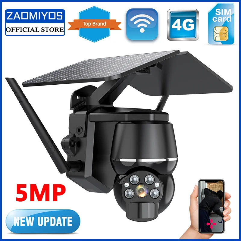 NEW 5MP HD 4G/WIFI  Low Power Solar Camera PTZ Night Vision Two Way Audio Solar Panel Outdoor Monitoring Solar Power IP Camera
