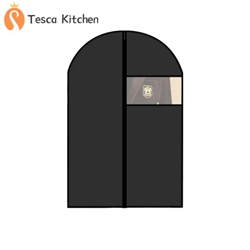

Thickened Dust Cover Household Coat Suit Hanging Bag Dustproof With Zipper Dust Bag All Black With Transparent Window