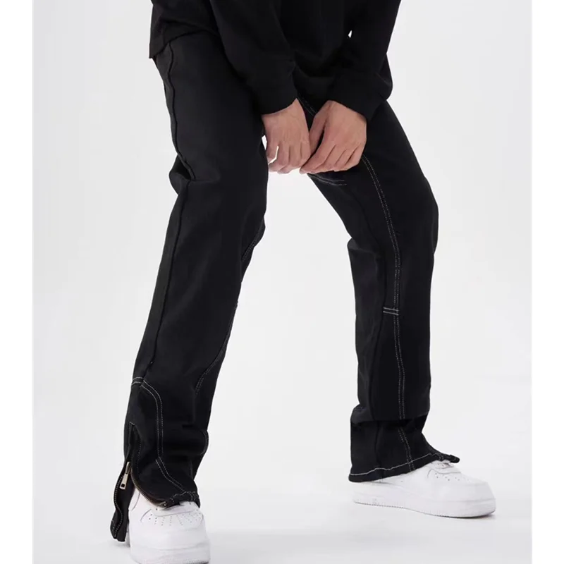 Streetwear Men 2022 Autumn and Winter New Pattern Self-cultivation Black Pencil Pants Zipped Slit Middle-waisted Jeans Female