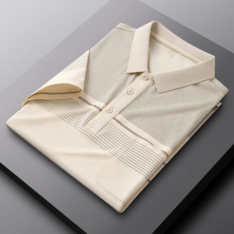 

Male Polo Shirt Luxury Top Grade Pocket Designer Casual Striped Tshirts 100%Cotton Busness Summer Tops Lapel Short Sleeve New