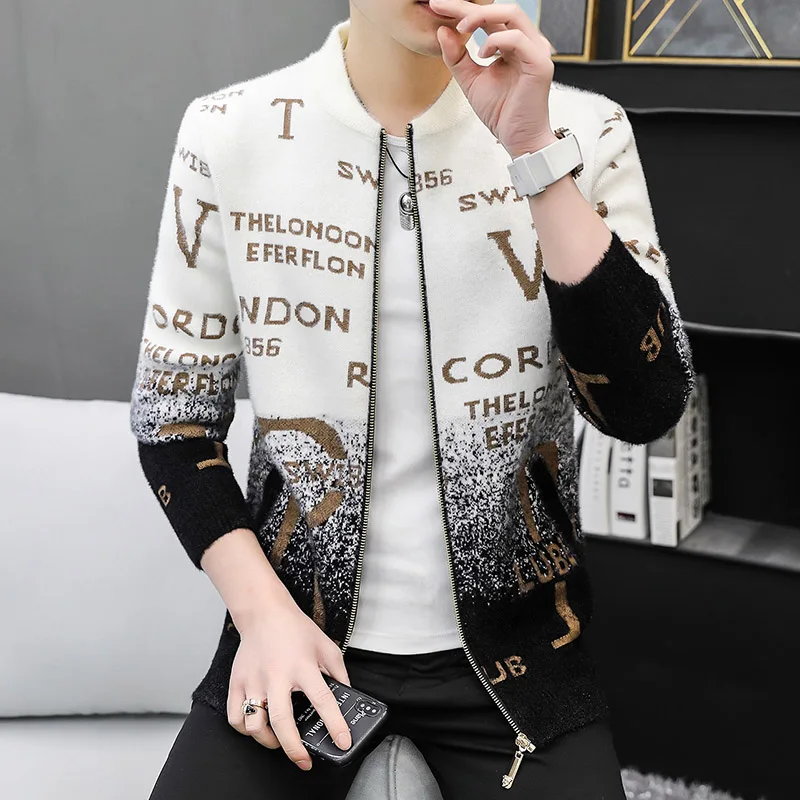 

Spring and Autumn Korean Style Men Letters Cardigan Sweater Men's Casual Fashion Sweatshirts Zipper Knitted Coats Male 1568