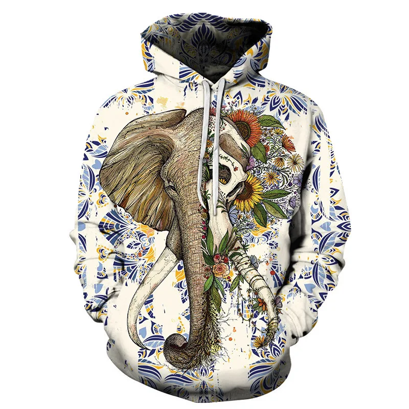 

Детская толстовка унисекс, модная художественная одежда со слоном на Хэллоуин, цветная лошадь, новый дизайн, мультяшная одежда, спортивная ...