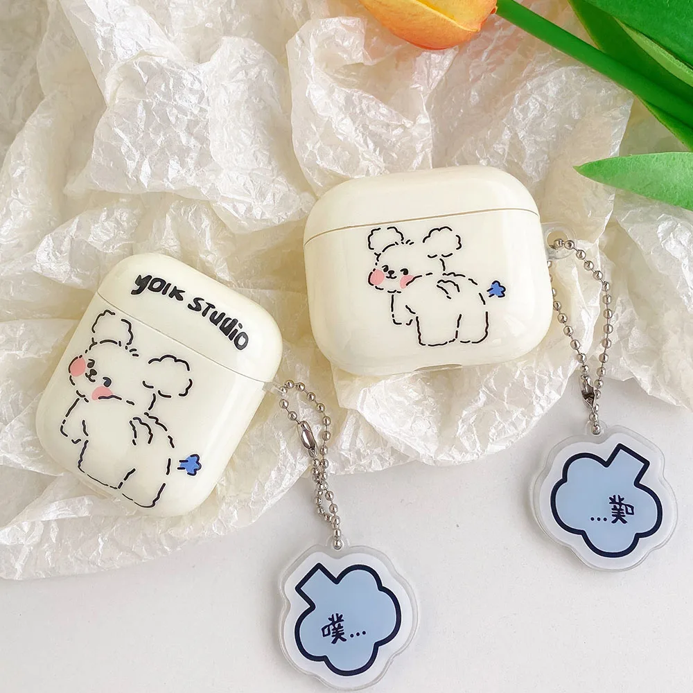

INS Puppy Cute Dog Cat Animals Case for AirPods 2 Pro Headset Charging Box Cover for Airpods 2 3 3rd Soft TPU IMD Cases Keyring
