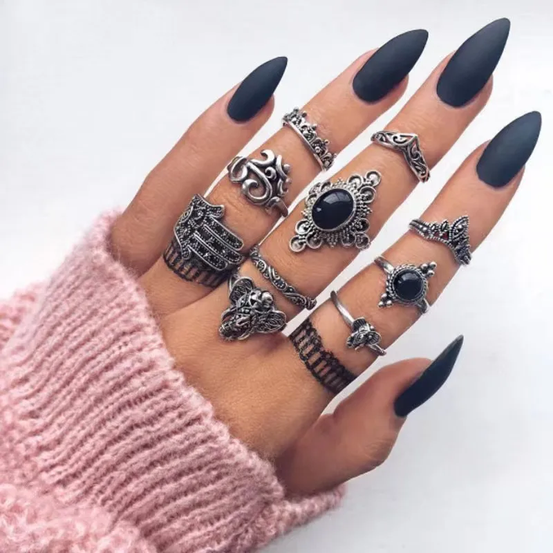 

Boho Girls Gift Jewelry Rings for Women New Wholesale Fashion Aesthetic Style Retro Goth Punk Party Knuckle Ring Accessories