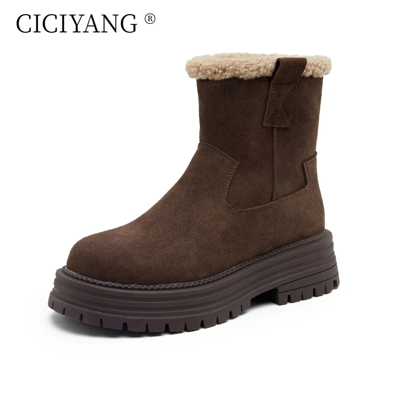 CICYANG зимние ботинки женские новинка 2024 из натуральной кожи модные теплые