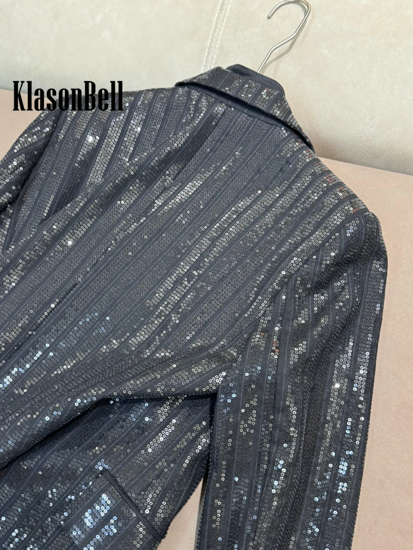 11.20 KlasonBell Женская одежда с блестками и вышивкой однобортный пиджак лацканами или