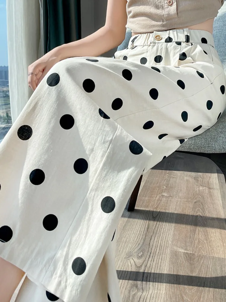 Брюки женские повседневные в горошек универсальные свободные офисные штаны с