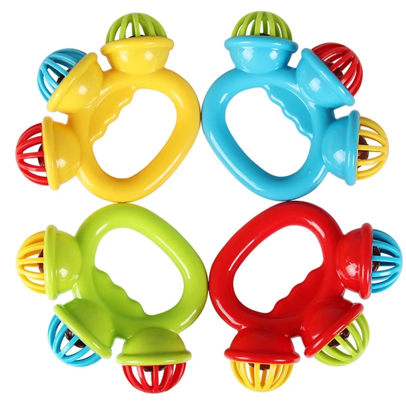 Q9QB Handhold Shaking Rattle Educational Baby Teething Toy Hand Shaker Ring Bell Music Orff Instrument Toy for Infant 1M+